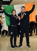 21 October 2018; Sean McCarthy-Crean of Team Ireland, from Cloghroe, Cork, with his bronze medal from the men's Kumite, +65KG, right, and Dearbhla Rooney of Team Ireland, from Manorhamilton, Leitrim, with her bronze medal from the women's featherweight boxing on their return from the Youth Olympic Games in Buenos Aires at Dublin Airport in Dublin. Photo by Eóin Noonan/Sportsfile