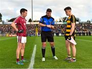 21 October 2018; Referee Conor Dourneen with captains Ronan Flanagan of Castlerahan, left, and Dara McVeety of Crosserlough, right, during the coin toss prior to the Cavan County Senior Club Football Championship Final match between Castlerahan and Crosserlough at Kingspan Breffni Park in Cavan. Photo by Seb Daly/Sportsfile