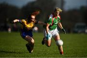 21 October 2018; Cora Staunton of Carnacon in action against Nina McVann of Knockmore during the Mayo County Senior Club Ladies Football Final match between Carnacon and Knockmore at Kilmeena GAA Club in Mayo. Photo by David Fitzgerald/Sportsfile