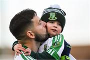 21 October 2018; Niall Hurley Lynch of Moorefield with his son Harry, age 3, who accompanied him in the parade, before the Kildare County Senior Club Football Championship Final match between Athy and Moorefield at St Conleth's Park, in Newbridge, Kildare. Photo by Piaras Ó Mídheach/Sportsfile