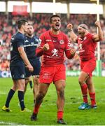 21 October 2018; Thomas Ramos of Toulouse celebrates at the final whistle of the Heineken Champions Cup Pool 1 Round 2 match between Toulouse and Leinster at Stade Ernest Wallon, in Toulouse, France. Photo by Brendan Moran/Sportsfile