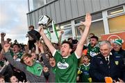 21 October 2018; Niall Friel of Gaoth Dobhair holds aloft the Maguire cup after the Donegal County Senior Club Football Championship Final match between Naomh Conaill Glenties and Gaoth Dobhair at MacCumhaill Park, in Ballybofey, Donegal. Photo by Oliver McVeigh/Sportsfile