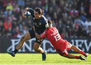 21 October 2018; James Lowe of Leinster is tackled by Sofiane Guitoune of Toulouse during the Heineken Champions Cup Pool 1 Round 2 match between Toulouse and Leinster at Stade Ernest Wallon, in Toulouse, France. Photo by Brendan Moran/Sportsfile