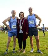 21 October 2018; Chris Keeling, left, and Alan O'Donnell of Balbriggan & District A.C. Co. Dublin with Deputy Mayor of Fingal Cllr. Grainne Maguire during the Autumn Open International Cross Country Festival at the National Sports Campus in Abbottstown, Dublin. Photo by Harry Murphy/Sportsfile