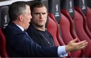 21 October 2018; Former Leinster player Jamie Heaslip, right, with Leinster Head of Rugby Operations Guy Easterby prior to the Heineken Champions Cup Round Pool 1 Round 2 match between Toulouse and Leinster at Stade Ernest Wallon, in Toulouse, France. Photo by Brendan Moran/Sportsfile