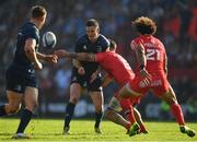 21 October 2018; Jonathan Sexton of Leinster is tackled by Sofiane Guitoune of Toulouse during the Heineken Champions Cup Round Pool 1 Round 2 match between Toulouse and Leinster at Stade Ernest Wallon, in Toulouse, France. Photo by Brendan Moran/Sportsfile