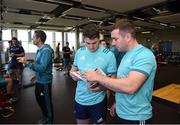 22 October 2018; Ronan O'Mahony and JJ Hanrahan during Munster Rugby squad training at the University of Limerick in Limerick. Photo by Diarmuid Greene/Sportsfile