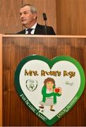 22 October 2018; The Football Association of Ireland have teamed up with Brendan & Jenny O'Carroll from Mrs. Brown's Boys, to provide cardiac screening to all children and adolescents from the National League squads. At grassroots level, the initiative will train all coaches around the country in the use of defibrillators, CPR and basic life support. This training is accredited by the Irish Heart Foundation. The FAI began cardiac screening of the Republic of Ireland Under-15 players in 2007 and then extended that to cover domestic league players the following year. This initiative will involve the screening of players in the U-13, U-15, U-17 & U-19 tiers, as well as the U-17s in the Women's National League. Pictured speaking at the launch is Dr Alan Byrne, FAI Medical Director & Senior Men's Team Doctor, at the FAI National Training Centre in Abbotstown, Dublin. Photo by Seb Daly/Sportsfile
