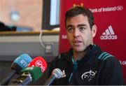 22 October 2018; Head coach Johann van Graan during a Munster Rugby press conference at the University of Limerick in Limerick. Photo by Diarmuid Greene/Sportsfile