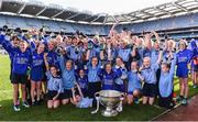 22 October 2018; The Scoil Mhuire Team, from Sandymount, Co. Dublin, celebrate with the cup and Sam Maguire Cup during day 1 of the Allianz Cumann na mBunscol Finals at Croke Park in Dublin. Photo by Sam Barnes/Sportsfile