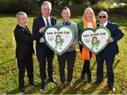 22 October 2018; The Football Association of Ireland have teamed up with Brendan & Jenny O'Carroll from Mrs. Brown's Boys, to provide cardiac screening to all children and adolescents from the National League squads. At grassroots level, the initiative will train all coaches around the country in the use of defibrillators, CPR and basic life support. This training is accredited by the Irish Heart Foundation. The FAI began cardiac screening of the Republic of Ireland Under-15 players in 2007 and then extended that to cover domestic league players the following year. This initiative will involve the screening of players in the U-13, U-15, U-17 & U-19 tiers, as well as the U-17s in the Women's National League. Pictured at the launch are, from left, Dr Alan Byrne, FAI Medical Director & Senior Men's Team Doctor, FAI Chief Executive John Delaney, former League of Ireland player Sean Prunty and stars of Mrs. Brown's Boys Jenny Gibney and Brendan O'Carroll, at the FAI National Training Centre in Abbotstown, Dublin.  Photo by Seb Daly/Sportsfile