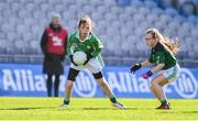 22 October 2018;  Emer Cleary of Ballyboughal NS in action against Holly Ní Ruairc of Gaelscoil Bhaile Brigín during day 1 of the Allianz Cumann na mBunscol Finals at Croke Park in Dublin.  Photo by Sam Barnes/Sportsfile