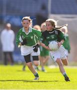 22 October 2018; Emma Ní Mhainnín of Gaelscoil Bhaile Brigín in action against Emer Cleary of Ballyboughal NS during day 1 of the Allianz Cumann na mBunscol Finals at Croke Park in Dublin.  Photo by Sam Barnes/Sportsfile