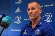 23 October 2018; Leinster senior coach Stuart Lancaster speaks to the media during a Leinster Rugby press conference at UCD Belfield in Dublin. Photo by Brendan Moran/Sportsfile