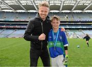 23 October 2018; Westlife member Nicky Byrne with his son Rocco Byrne from St. Oliver Plunkett NS, Malahide, Co Dublin, during day 2 of the Allianz Cumann na mBunscol Finals at Croke Park in Dublin. Photo by Harry Murphy/Sportsfile