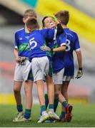 23 October 2018; Rocco Byrne, left, and Roan Hickey from St. Oliver Plunkett NS, Malahide, Co Dublin, celebrate victory during day 2 of the Allianz Cumann na mBunscol Finals at Croke Park in Dublin. Photo by Harry Murphy/Sportsfile