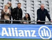 23 October 2018; Westlife member Nicky Byrne, his wife Georgina and Miriam Ahern watch the match between St Oliver Plunkett NS, Malahide and Scoil San Treasa, Mount Merrion during day 2 of the Allianz Cumann na mBunscol Finals at Croke Park in Dublin. Photo by Harry Murphy/Sportsfile