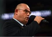 20 October 2018; Ronan Tynan sings the Irish national anthem 'Amhrán na bhFiann' prior to the WBA & IBF Female Lightweight World title bout between Katie Taylor and Cindy Serrano at TD Garden in Boston, Massachusetts, USA. Photo by Stephen McCarthy/Sportsfile