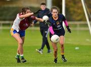 24 October 2018; Niamh McDevitt of DCU 3 in action against Ciara Murphy of Kerry CFE during the Junior Semi-Final during the 2018 Gourmet Food Parlour HEC Freshers Blitz at Dublin City University in Dublin. Photo by Matt Browne/Sportsfile
