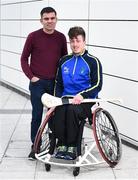 25 October 2018; Alex Hannebry of the Leinster Wheelchair Hurling team, right, with former Irish boxer Bernard Dunne at the launch of the M.Donnelly GAA Wheelchair Hurling All-Ireland Finals at the NGDC/National Indoor Arena in Abbotstown, Co Dublin. Photo by David Fitzgerald/Sportsfile