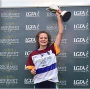 24 October 2018; UL captain Roisin Ambrose lifts the cup after the Senior final against Mary Immaculate College Limerick at the 2018 Gourmet Food Parlour HEC Freshers Blitz at Dublin City University in Dublin. Photo by Matt Browne/Sportsfile
