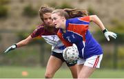 24 October 2018; Eimear Kiely of Mary Immaculate College Limerick in action against Roisin Ambrose of UL during the Senior Final match bewteen University of Limerick and Mary Immaculate College Limerick at the 2018 Gourmet Food Parlour HEC Freshers Blitz at Dublin City University in Dublin. Photo by Matt Browne/Sportsfile