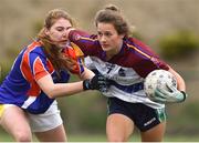 24 October 2018; Roisin Ambrose of UL in action against Tara Breen of Mary Immaculate College Limerick during the Senior Final match between University of Limerick and Mary Immaculate College Limerick at the 2018 Gourmet Food Parlour HEC Freshers Blitz at Dublin City University in Dublin. Photo by Matt Browne/Sportsfile