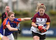 24 October 2018; Lynsey Noone of UL in action against Tara Breen of Mary Immaculate College Limerick during the Senior Final match between University of Limerick and Mary Immaculate College Limerick at the 2018 Gourmet Food Parlour HEC Freshers Blitz at Dublin City University in Dublin. Photo by Matt Browne/Sportsfile