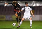 24 October 2018; Ryan Graydon of Bohemians in action against Hautorp Martin Nicolas Madsen of FC Midtjylland during the UEFA Youth League, 1st Round, 2nd Leg, match between Bohemians and FC Midtjylland at Dalymount Park in Dublin. Photo by Harry Murphy/Sportsfile
