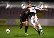 24 October 2018; Hautorp Martin Nicolas Madsen of FC Midtjylland in action against Ryan Graydon of Bohemians during the UEFA Youth League, 1st Round, 2nd Leg, match between Bohemians and FC Midtjylland at Dalymount Park in Dublin. Photo by Harry Murphy/Sportsfile