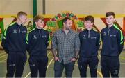 25 October 2018; Former Republic of Ireland international Andy Reid with students, from left, Killian Phillips, Ben O'Brien, Daniel Wilson and Ben McCormack during the FAI and Fingal County Council Transition Year Football Development Course at Corduff Sports Centre in Dublin. Photo by Harry Murphy/Sportsfile