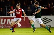 26 October 2018; Conan Byrne of St Patrick's Athletic in action against Gavin Peers of Derry City during the SSE Airtricity League Premier Division match between St Patrick's Athletic and Derry City at Richmond Park in Dublin. Photo by Tom Beary/Sportsfile