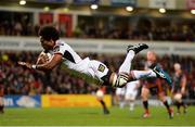 26 October 2018; Henry Speight of Ulster goes over for his side's first try during the Guinness PRO14 Round 7 match between Ulster and Dragons at the Kingspan Stadium in Belfast. Photo by Oliver McVeigh/Sportsfile