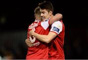 26 October 2018; Conor Clifford, left, celebrates with Lee Desmond of St Patrick's Athletic after scoring his side's first goal during the SSE Airtricity League Premier Division match between St Patrick's Athletic and Derry City at Richmond Park in Dublin. Photo by Tom Beary/Sportsfile