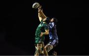 26 October 2018; Ultan Dillane of Connacht and James Ratti of Ospreys battle for possession in a lineout during the Guinness PRO14 Round 7 match between Ospreys and Connacht at Morganstone Brewery Field in Bridgend, Wales. Photo by Be Evans/Sportsfile
