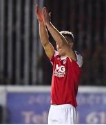 26 October 2018; Jake Keegan of St Patrick's Athletic celebrates after scoring his side's fourth goal during the SSE Airtricity League Premier Division match between St Patrick's Athletic and Derry City at Richmond Park in Dublin. Photo by Tom Beary/Sportsfile