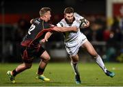 26 October 2018; Stuart McCloskey of Ulster is tackled by Jarryd Sage of Dragons during the Guinness PRO14 Round 7 match between Ulster and Dragons at the Kingspan Stadium in Belfast. Photo by Oliver McVeigh/Sportsfile