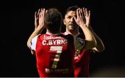 26 October 2018; Killian Brennan, right, celebrates his side's fourth goal with Conan Byrne of St Patrick's Athletic during the SSE Airtricity League Premier Division match between St Patrick's Athletic and Derry City at Richmond Park in Dublin. Photo by Tom Beary/Sportsfile