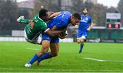 27 October 2018; Adam Byrne of Leinster goes over to score his side's first try despite the attention of Ratuva Tavuyara of Benetton during the Guinness PRO14 Round 7 match between Benetton and Leinster at Stadio Comunale Di Monigo in Treviso, Italy. Photo by Sam Barnes/Sportsfile
