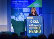 27 October 2018; Cork GAA Chairperson Tracey Kennedy speaking during the #GAAyouth Forum 2018 at Croke Park in Dublin. Photo by Piaras Ó Mídheach/Sportsfile