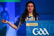 27 October 2018; Una Synnott, Wexford camogie player, speaking during the #GAAyouth Forum 2018 at Croke Park in Dublin. Photo by Piaras Ó Mídheach/Sportsfile