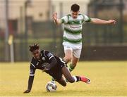 27 October 2018; Gabriel Junior Aduaka in action against Jordan Tallon of Shamrock Rovers during the SSE Airtricity U17 League Final match between Finn Harps and Shamrock Rovers at Maginn Park in Buncrana, Donegal. Photo by Oliver McVeigh/Sportsfile
