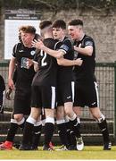 27 October 2018; Conor Black of Finn Harps, centre, is congratulated by team mates after scoring his side's third goal during the SSE Airtricity U17 League Final match between Finn Harps and Shamrock Rovers at Maginn Park in Buncrana, Donegal. Photo by Oliver McVeigh/Sportsfile