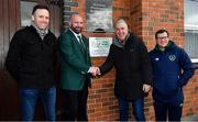 27 October 2018; In attendance during the FAI Club Mark Presentation at Ballingarry AFC, Limerick, are, from left, Tom Neville, T.D., David O'Hanlon, Chairman, Ballingarry AFC, John Delaney, CEO, FAI and Vincent Foley, Club Support Officer, FAI. Photo by Brendan Moran/Sportsfile