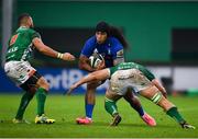 27 October 2018; Joe Tomane of Leinster is tackled by Michele Lamaro, right, and Dewaldt Duvenage of Benetton during the Guinness PRO14 Round 7 match between Benetton and Leinster at Stadio Comunale Di Monigo in Treviso, Italy. Photo by Sam Barnes/Sportsfile