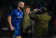 27 October 2018; Scott Fardy of Leinster poses for a picture with a supporter following the Guinness PRO14 Round 7 match between Benetton and Leinster at Stadio Comunale Di Monigo in Treviso, Italy. Photo by Sam Barnes/Sportsfile