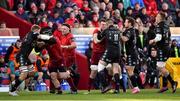 27 October 2018; Players from both sides get involved in a tussle during the Guinness PRO14 Round 7 match between Munster and Glasgow Warriors at Thomond Park, Limerick. Photo by Brendan Moran/Sportsfile
