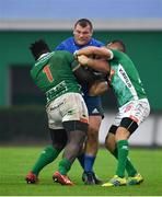 27 October 2018; Jack McGrath of Leinster is tackled by Dewaldt Duvenage, right, and Derrick Appiah of Benetton Rugby during the Guinness PRO14 Round 7 match between Benetton and Leinster at Stadio Comunale Di Monigo in Treviso, Italy. Photo by Sam Barnes/Sportsfile