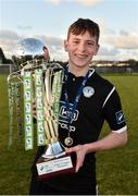 27 October 2018; Daragh Ellison of Finn Harps with the trophy after the SSE Airtricity U17 League Final match between Finn Harps and Shamrock Rovers at Maginn Park in Buncrana, Donegal. Photo by Oliver McVeigh/Sportsfile
