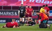 27 October 2018; Sammy Arnold of Munster lies injured before leaving the pitch during the Guinness PRO14 Round 7 match between Munster and Glasgow Warriors at Thomond Park, Limerick. Photo by Brendan Moran/Sportsfile